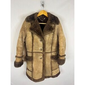 Vintage Leather Attic Tan Shearling Faux Fur Lined Coat Jacket Brown Women